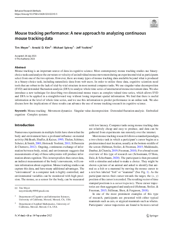 (PDF) Mouse tracking performance: A new approach to analyzing ...