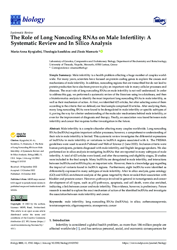 (PDF) The Role of Long Noncoding RNAs on Male Infertility: A Systematic ...