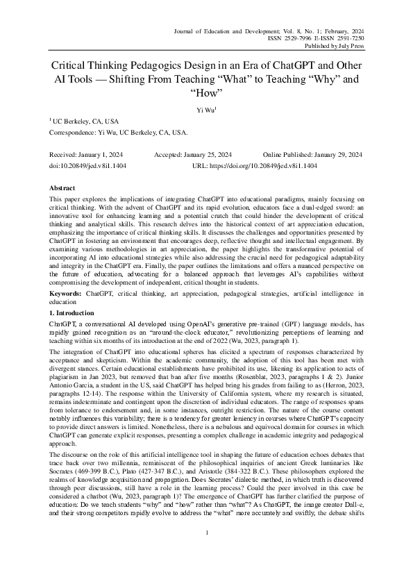 (PDF) Critical Thinking Pedagogics Design in an Era of ChatGPT and ...