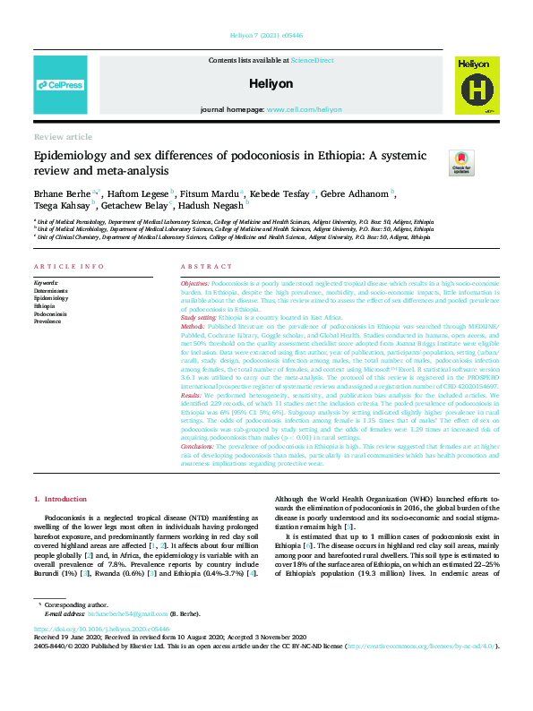 (PDF) Epidemiology and sex differences of podoconiosis in Ethiopia: A ...