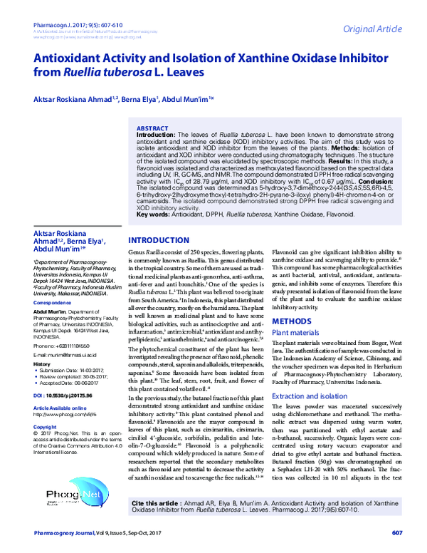 (PDF) Antioxidant Activity and Isolation of Xanthine Oxidase Inhibitor ...