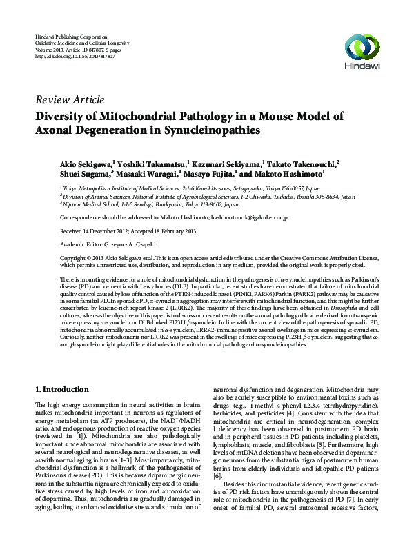 (PDF) Diversity of Mitochondrial Pathology in a Mouse Model of Axonal ...