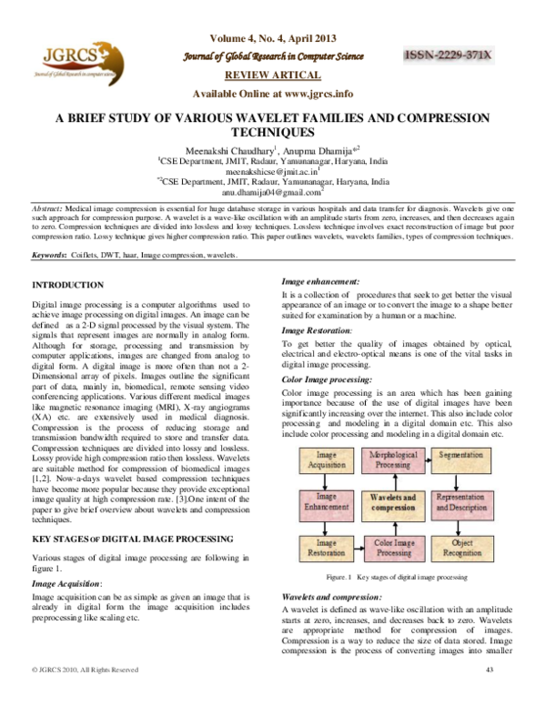 (PDF) A Brief Study of Various Wavelet Families and Compression Techniques