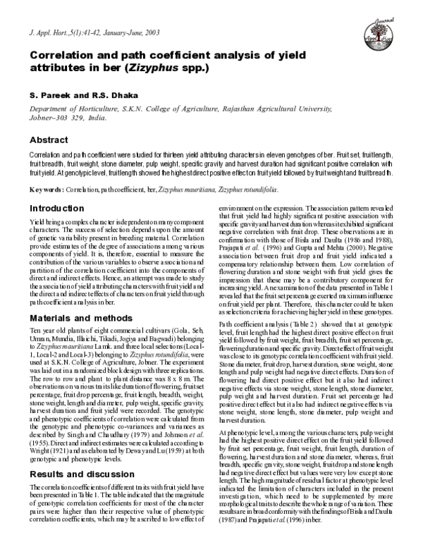 (PDF) Correlation and path coefficient analysis of yield attributes in ...