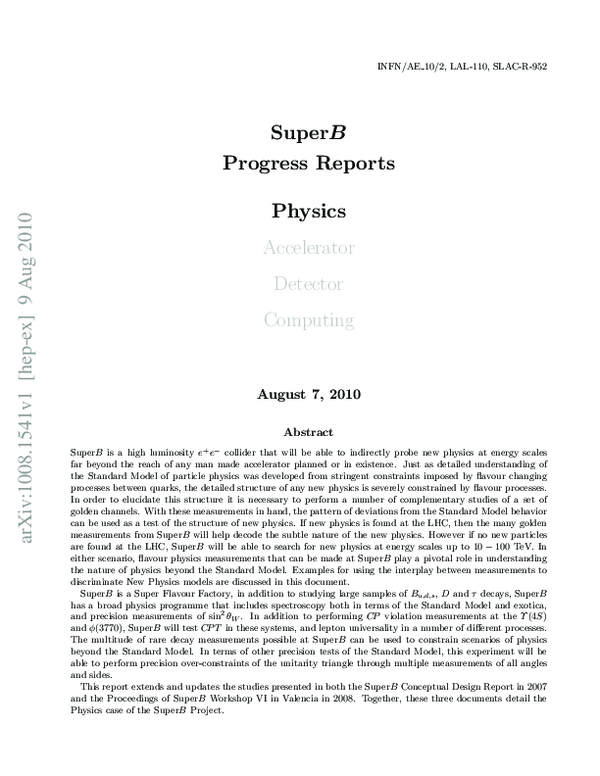 (PDF) SuperB Progress Reports - Physics