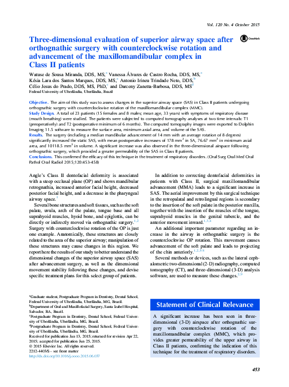 (PDF) Three-dimensional Evaluation of Superior Airway Space in Class II ...