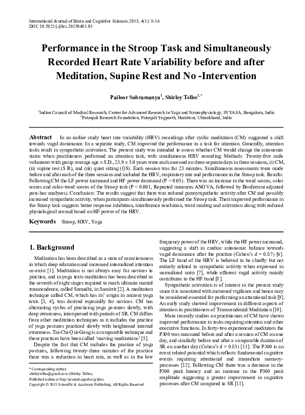 (PDF) P300 and Heart Rate Variability Recorded Simultaneously in Meditation