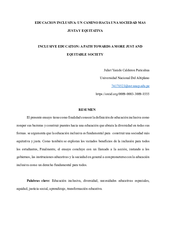 (PDF) EDUCACION INCLUSIVA: UN CAMINO HACIA UNA SOCIEDAD MAS