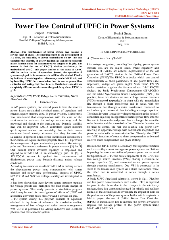(PDF) Power Flow Control of UPFC in Power Systems Bhupesh Deshmukh