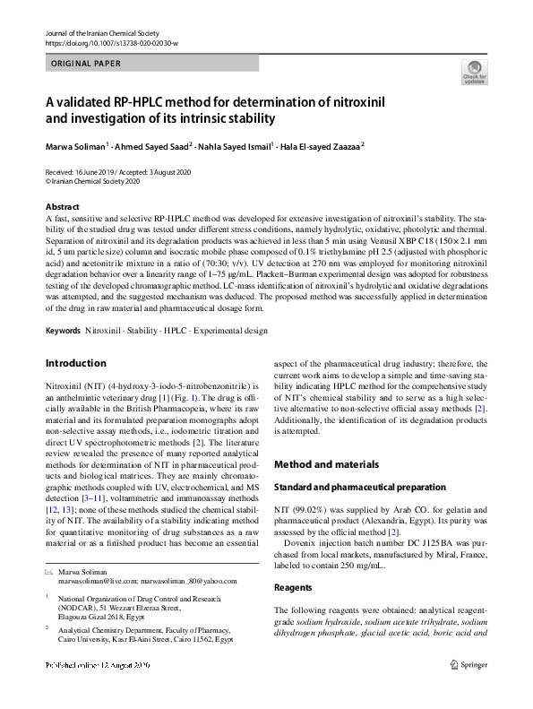 (PDF) A validated RP-HPLC method for determination of nitroxinil and ...