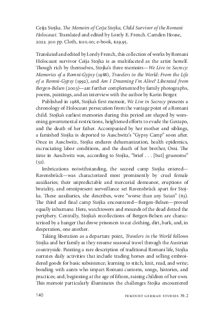 (PDF) Review of The Memoirs of Ceija Stojka, Child Survivor of the ...