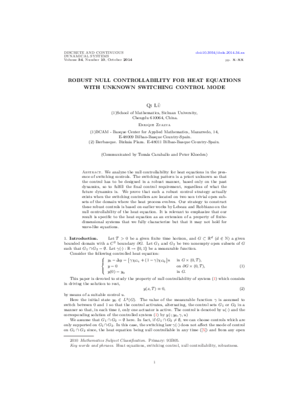 (PDF) Robust null controllability for heat equations with unknown ...