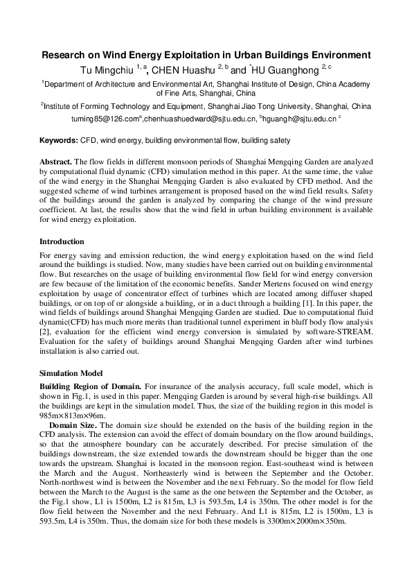 (PDF) Research on Wind Energy Exploitation in Urban Buildings Environment