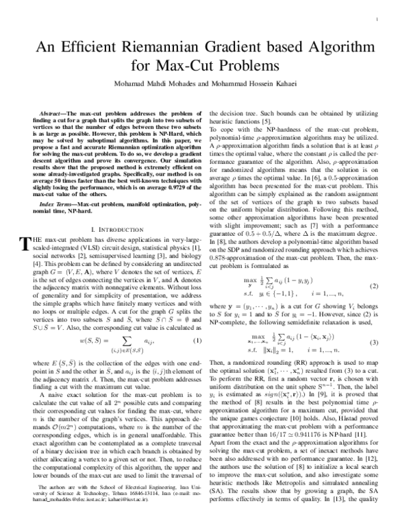 (PDF) An Efficient Riemannian Gradient based Algorithm for Max-Cut Problems