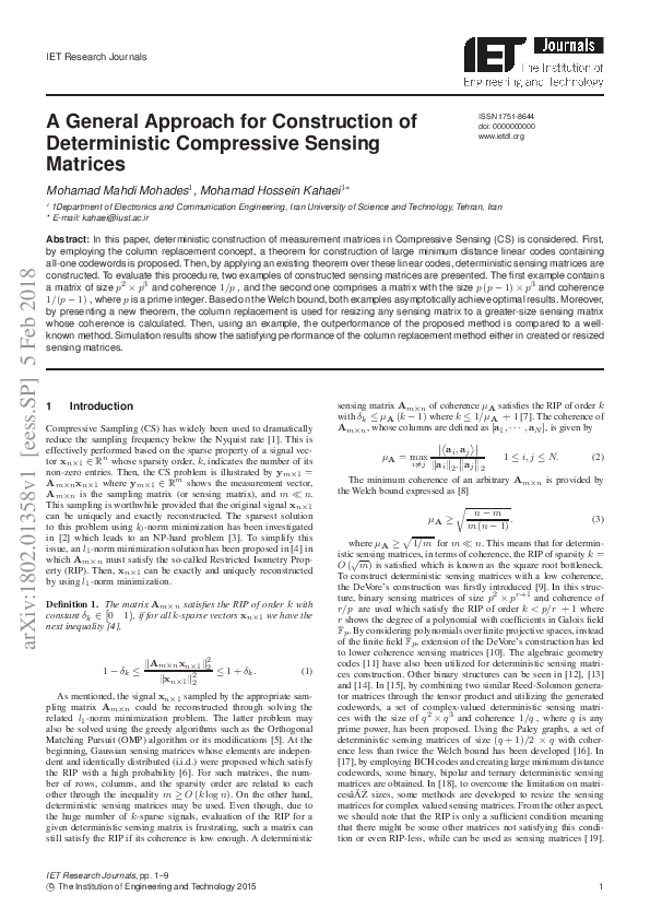 (PDF) A General Approach for Construction of Deterministic Compressive ...