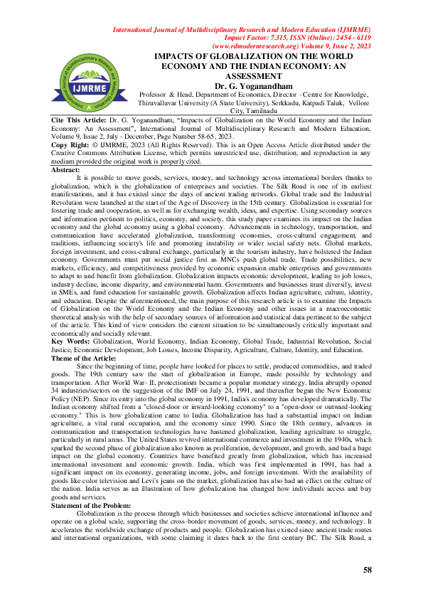 (PDF) IMPACTS OF GLOBALIZATION ON THE WORLD ECONOMY AND THE INDIAN ...