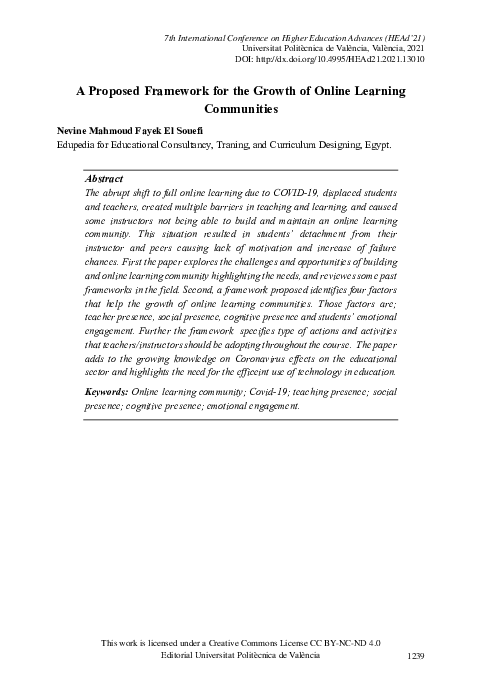 (PDF) A Proposed Framework for the Growth of Online Learning Communities