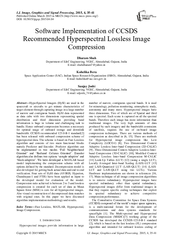 (PDF) Software Implementation of CCSDS Recommended Hyperspectral ...