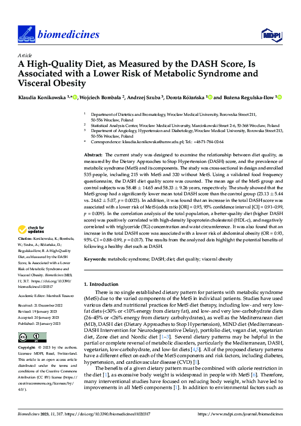 (PDF) A High-Quality Diet, as Measured by the DASH Score, Is Associated ...