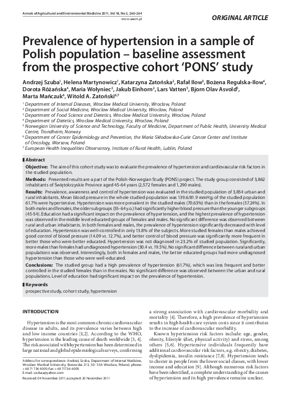(PDF) Prevalence of hypertension in a sample of Polish population ...