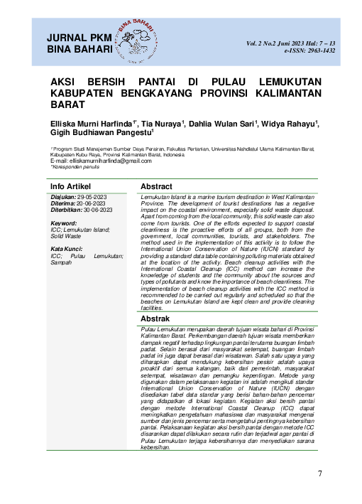 Aksi Bersih Pantai DI Pulau Lemukutan Kabupaten Bengkayang Provinsi Kalimantan Barat