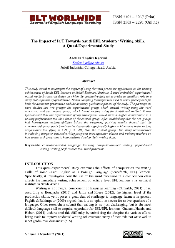 (PDF) The Impact of ICT Towards Saudi EFL Students' Writing Skills: A ...
