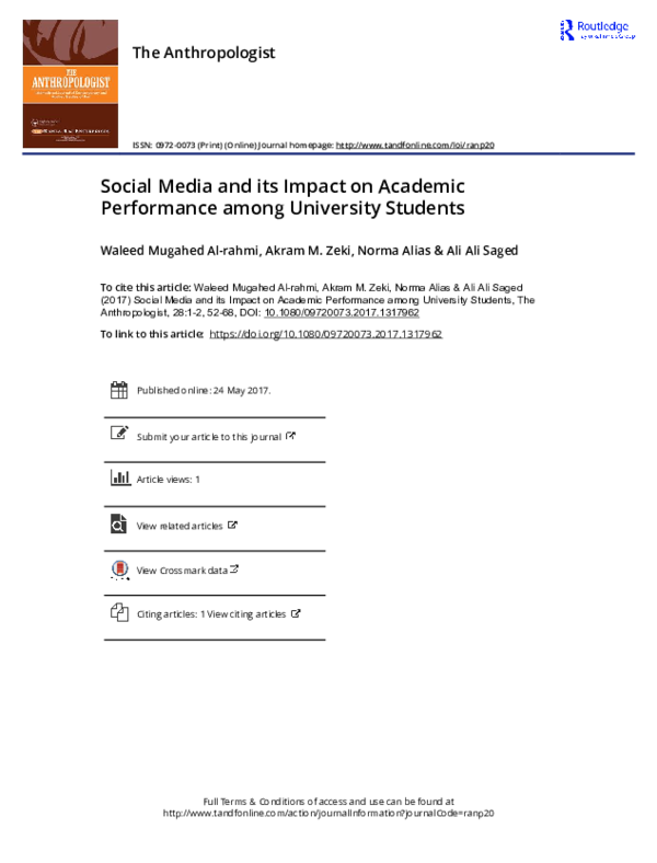 (PDF) Social Media and its Impact on Academic Performance among ...