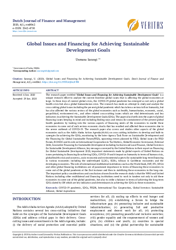 (PDF) Global Issues and Financing for Achieving Sustainable Development ...