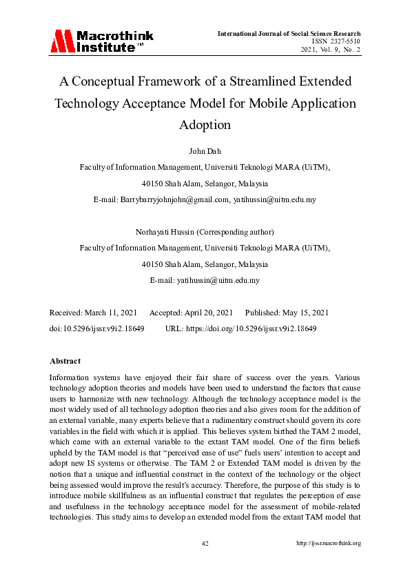 (PDF) A Conceptual Framework of a Streamlined Extended Technology ...
