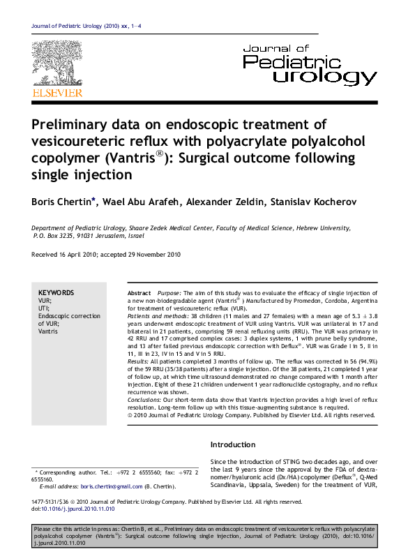(PDF) Preliminary data on endoscopic treatment of vesicoureteric reflux ...