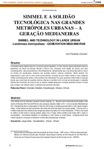 (PDF) Simmel e a Solidão Tecnológica Nas Grandes Metrópoles Urbanas – a ...