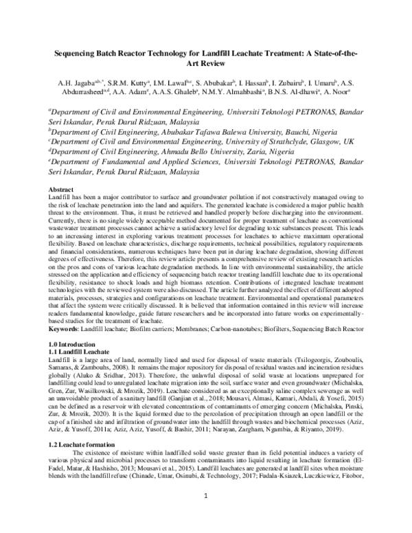 (PDF) Sequencing batch reactor technology for landfill leachate ...