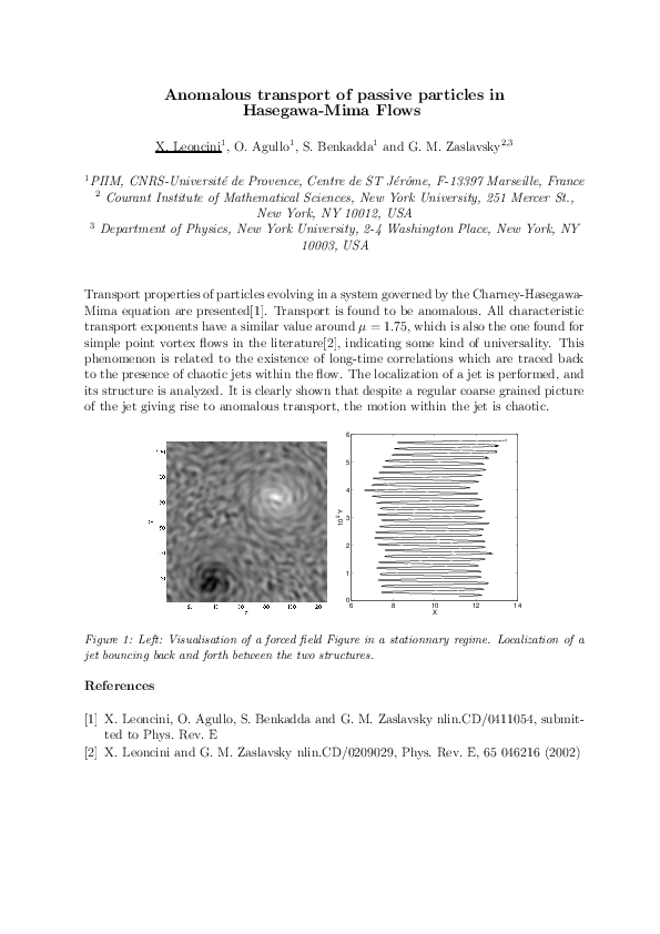 (PDF) Anomalous transport of passive particles in Hasegawa-Mima Flows