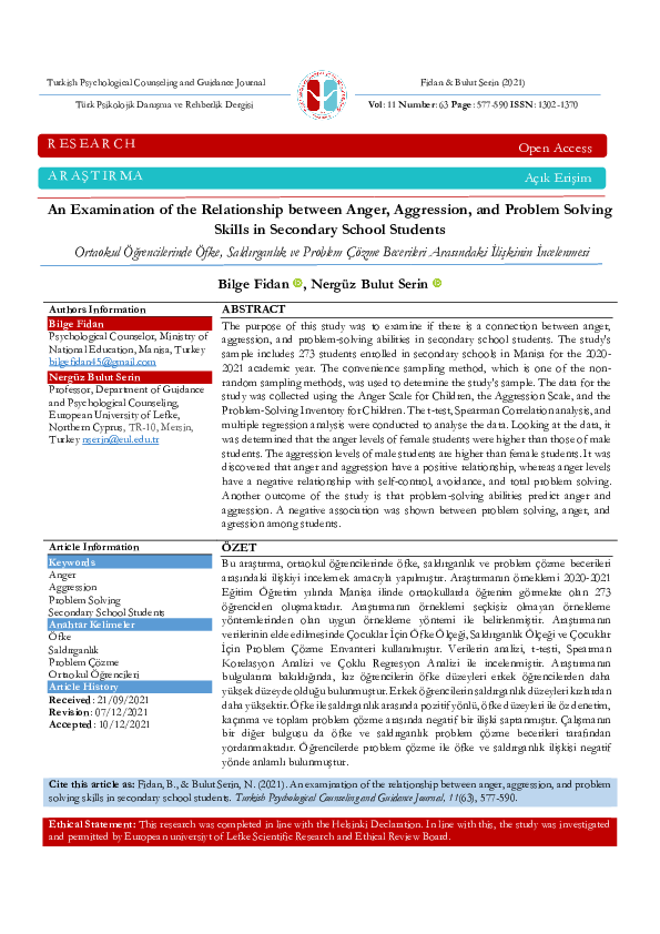 (PDF) An Examination of the Relationship between Anger, Aggression, and ...