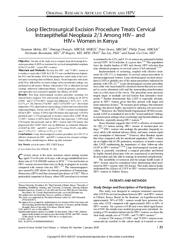 (PDF) Loop Electrosurgical Excision Procedure Treats Cervical ...