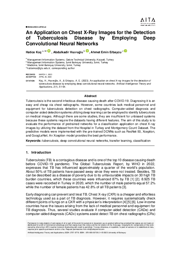 (PDF) An Application on Chest X-Ray Images for the Detection of ...