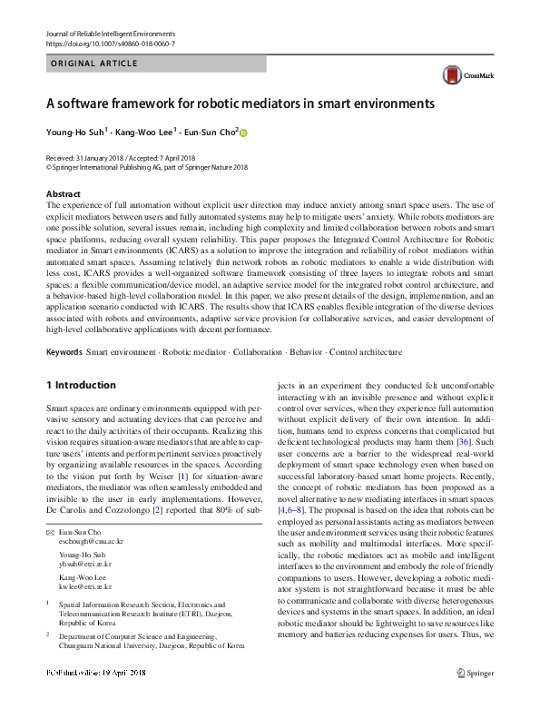 (PDF) A software framework for robotic mediators in smart environments