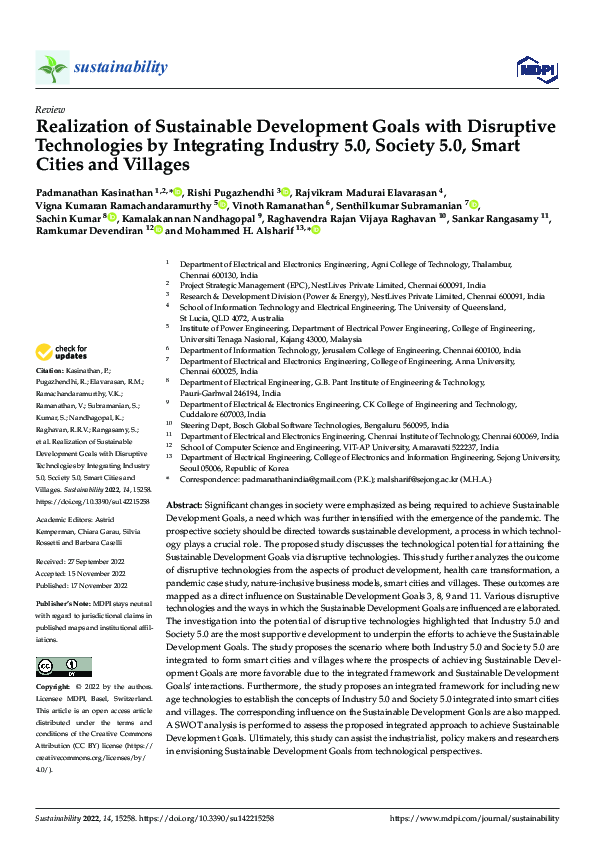 (PDF) Realization of Sustainable Development Goals with Disruptive ...