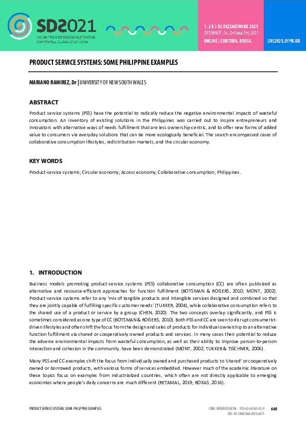 (PDF) Product Service Systems: Some Philippine Examples