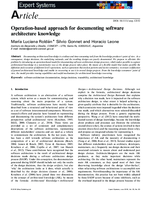 (PDF) Operation‐based approach for documenting software architecture ...