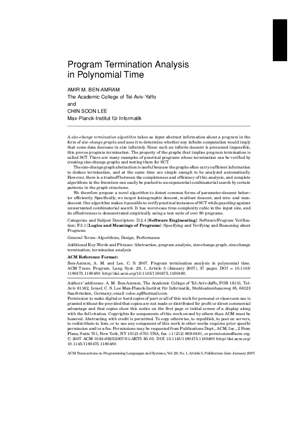 (PDF) Program termination analysis in polynomial time