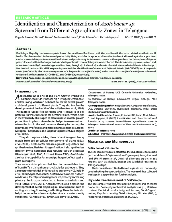 (PDF) Identification and characterization of Azotobacter sp. screened ...