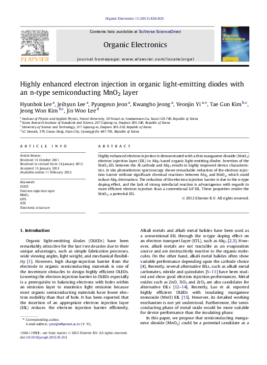 (PDF) Highly enhanced electron injection in organic light-emitting ...