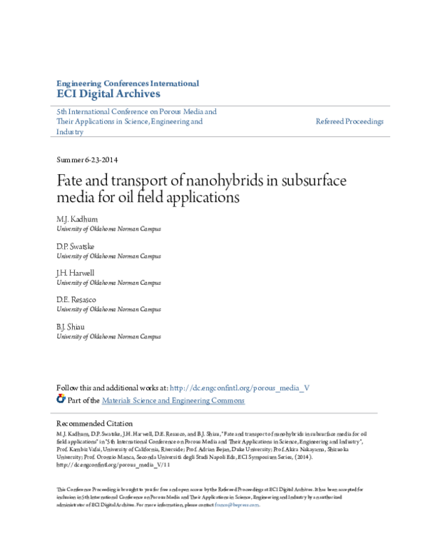 (PDF) Fate and transport of nanohybrids in subsurface media for oil ...