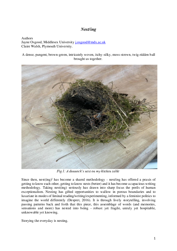 (PDF) Nest/ing:an emergent (un)methodology for becoming otherwise