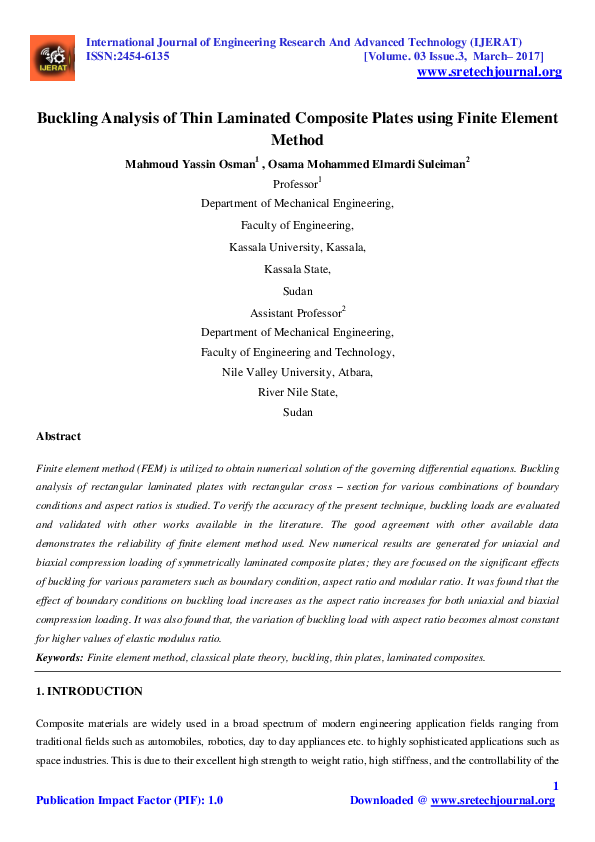 (PDF) Buckling Analysis of Thin Laminated Composite Plates using Finite ...
