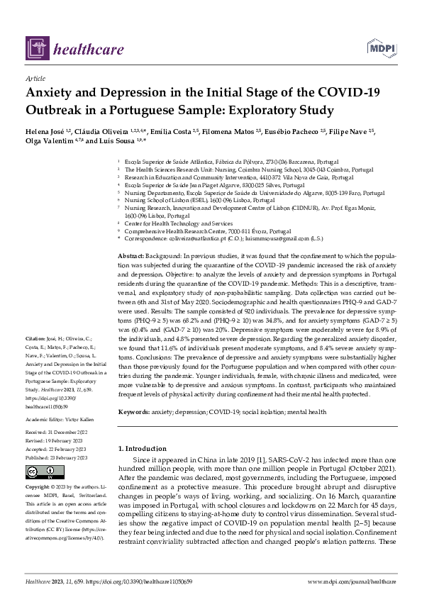 (PDF) Anxiety and Depression in the Initial Stage of the COVID-19 ...