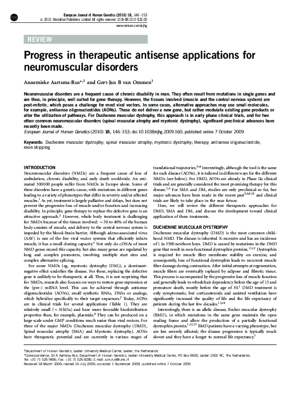 (PDF) Progress in therapeutic antisense applications for neuromuscular ...
