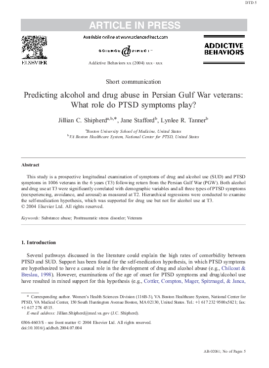 (PDF) Predicting alcohol and drug abuse in Persian Gulf War veterans ...