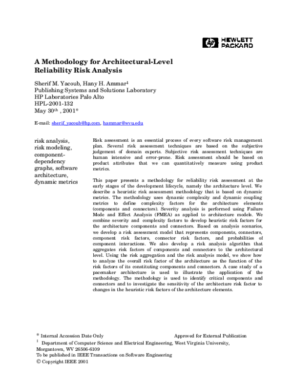 (PDF) A methodology for architecture-level reliability risk analysis